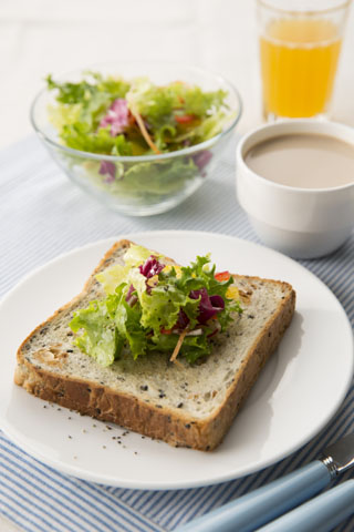 たっぷり野菜のオープンサラダサンドイッチ